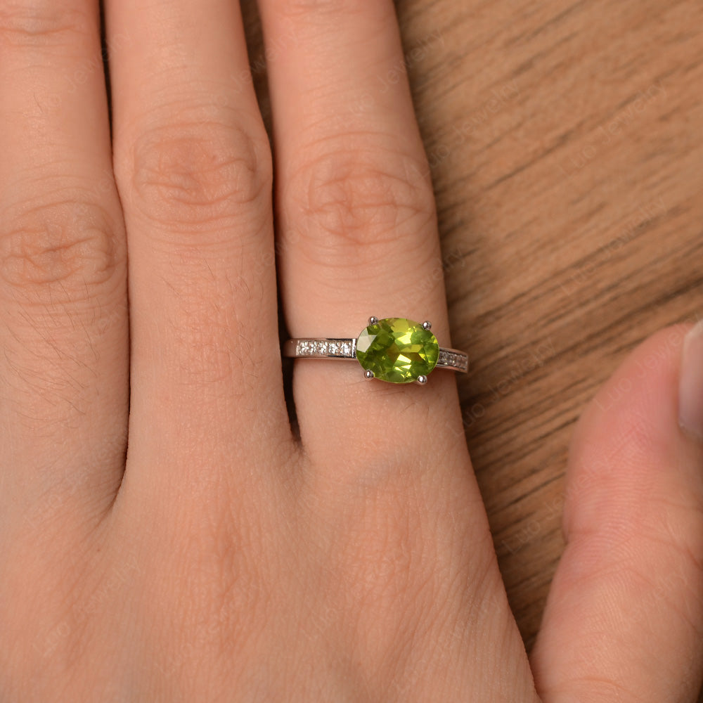 Oval Cut East West Peridot Wedding Ring - LUO Jewelry