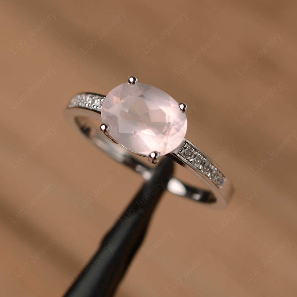 Oval Cut East West Rose Quartz Wedding Ring - LUO Jewelry