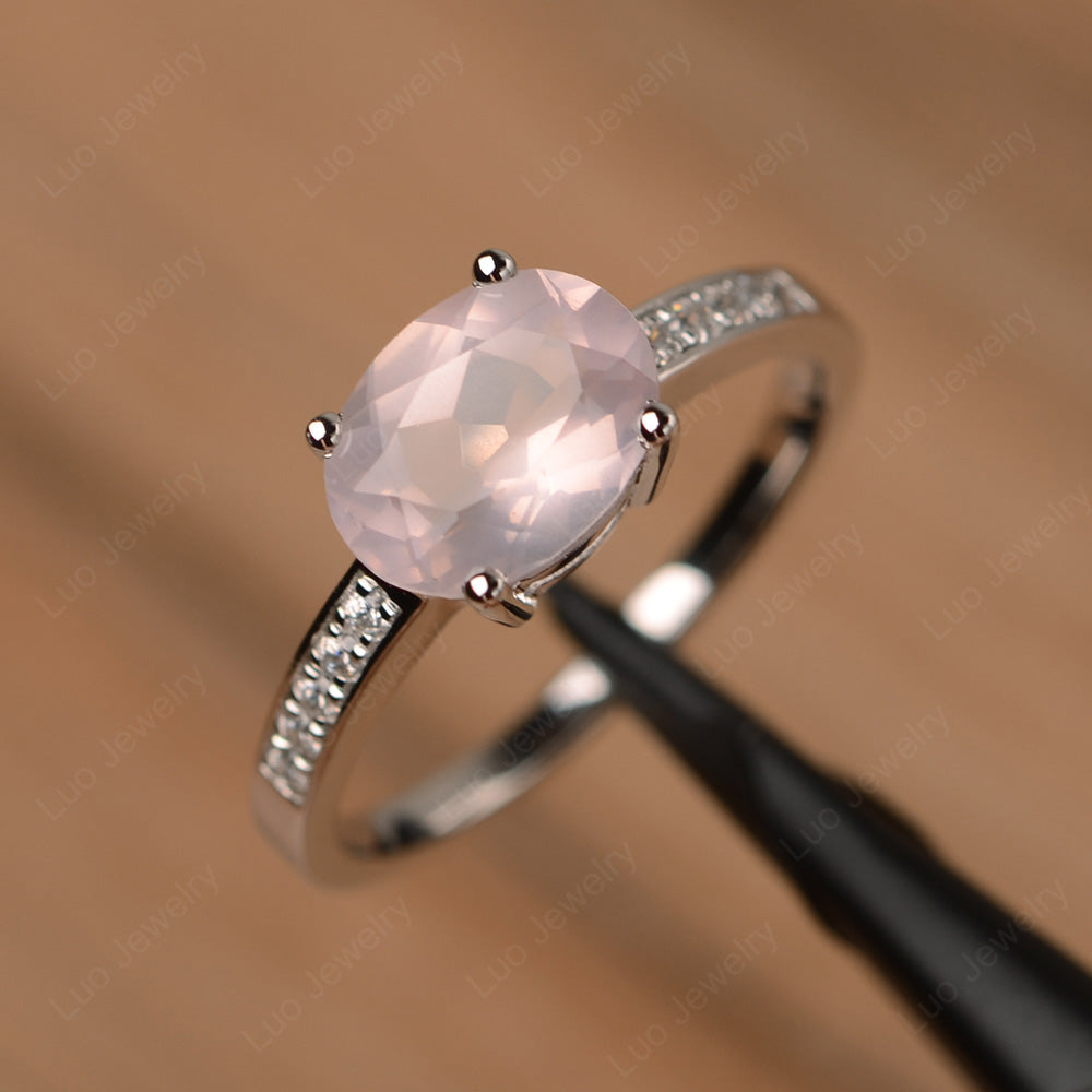 Oval Cut East West Rose Quartz Wedding Ring - LUO Jewelry