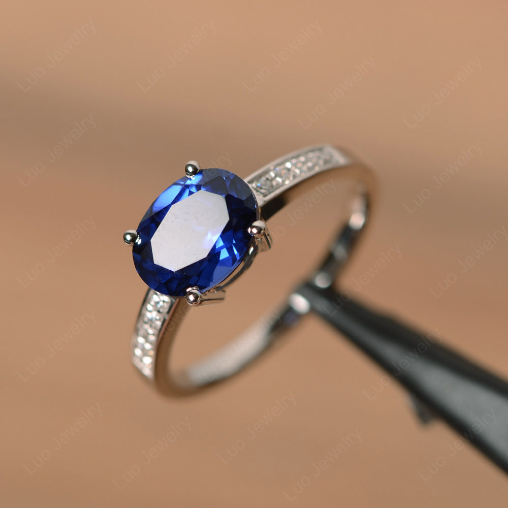 Oval Cut East West Lab Sapphire Wedding Ring - LUO Jewelry