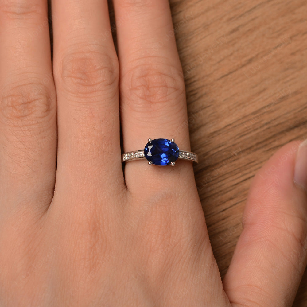 Oval Cut East West Lab Sapphire Wedding Ring - LUO Jewelry