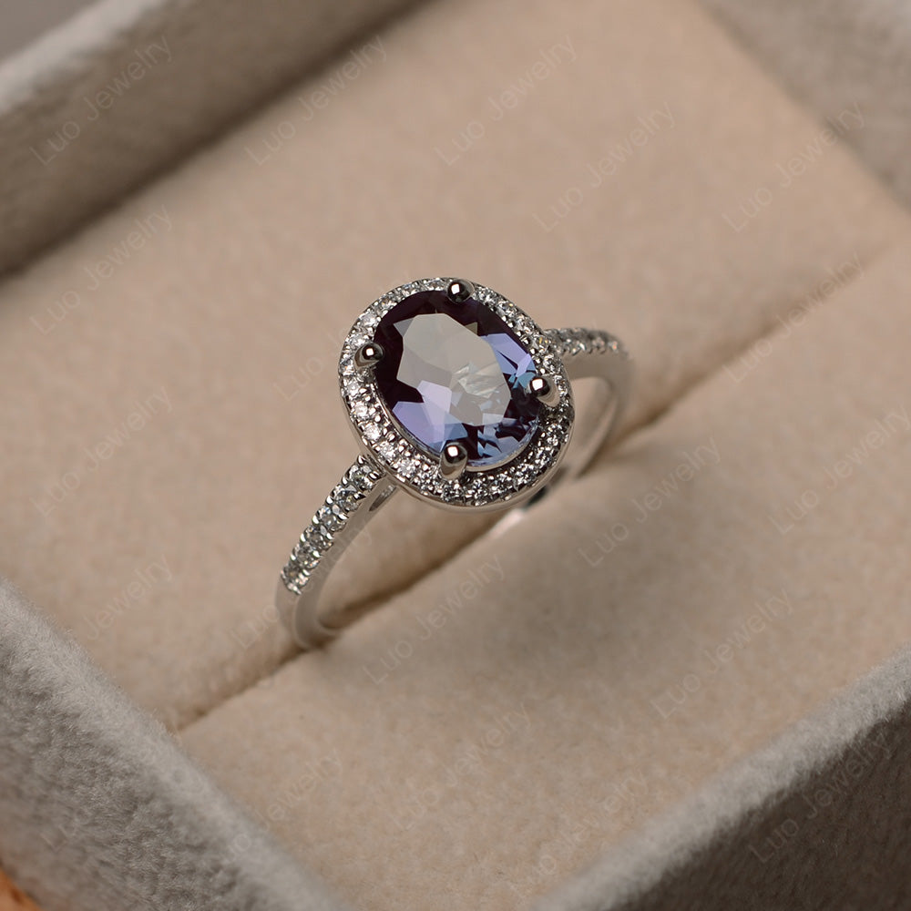 Alexandrite Halo Engagement Ring For Women - LUO Jewelry