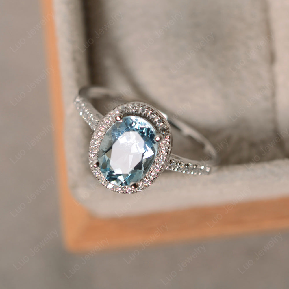 Aquamarine Halo Engagement Ring For Women - LUO Jewelry
