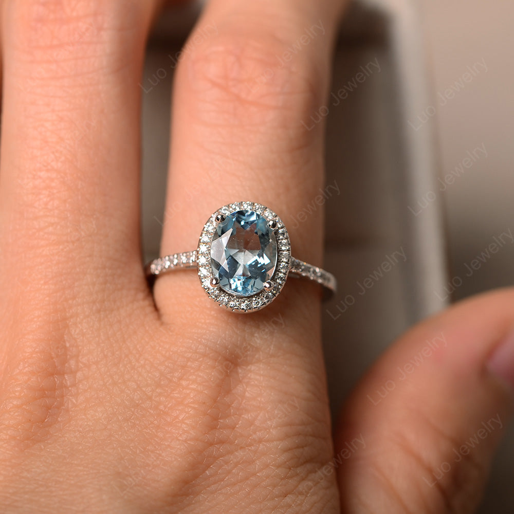 Aquamarine Halo Engagement Ring For Women - LUO Jewelry