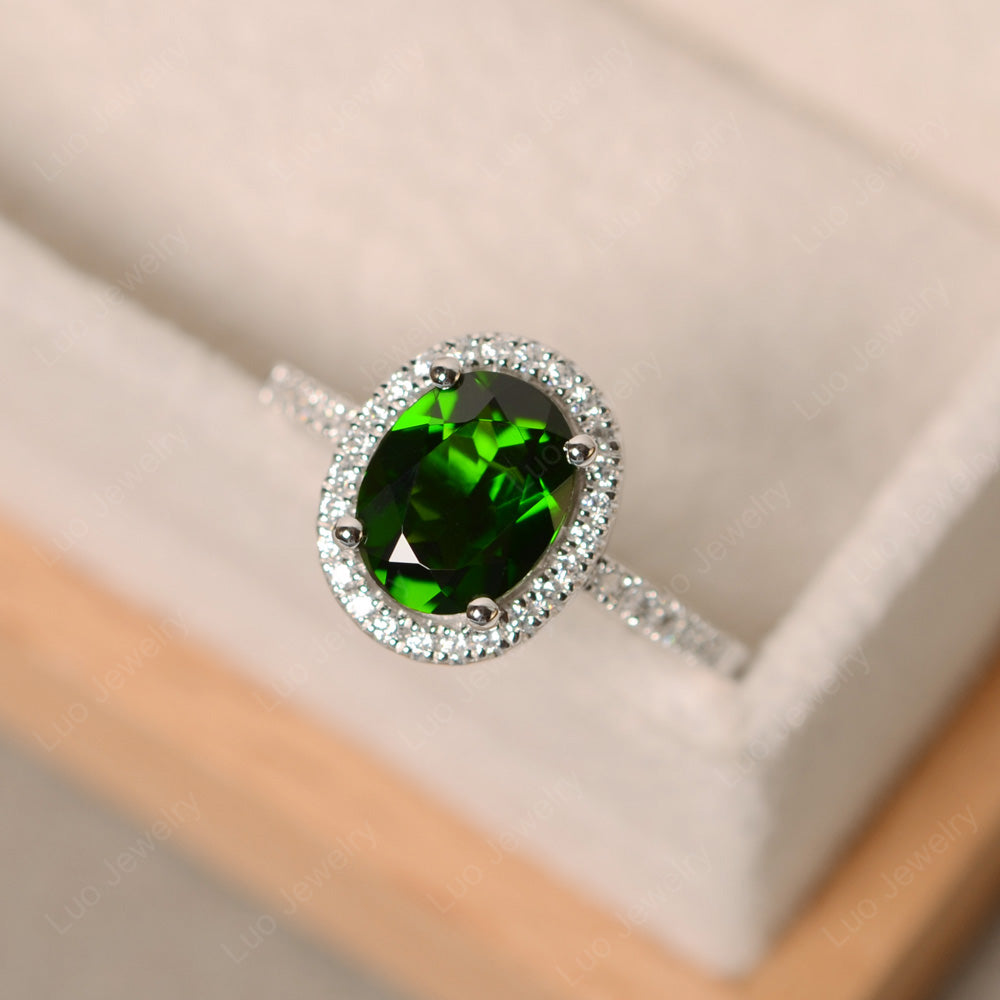 Diopside Halo Engagement Ring For Women - LUO Jewelry