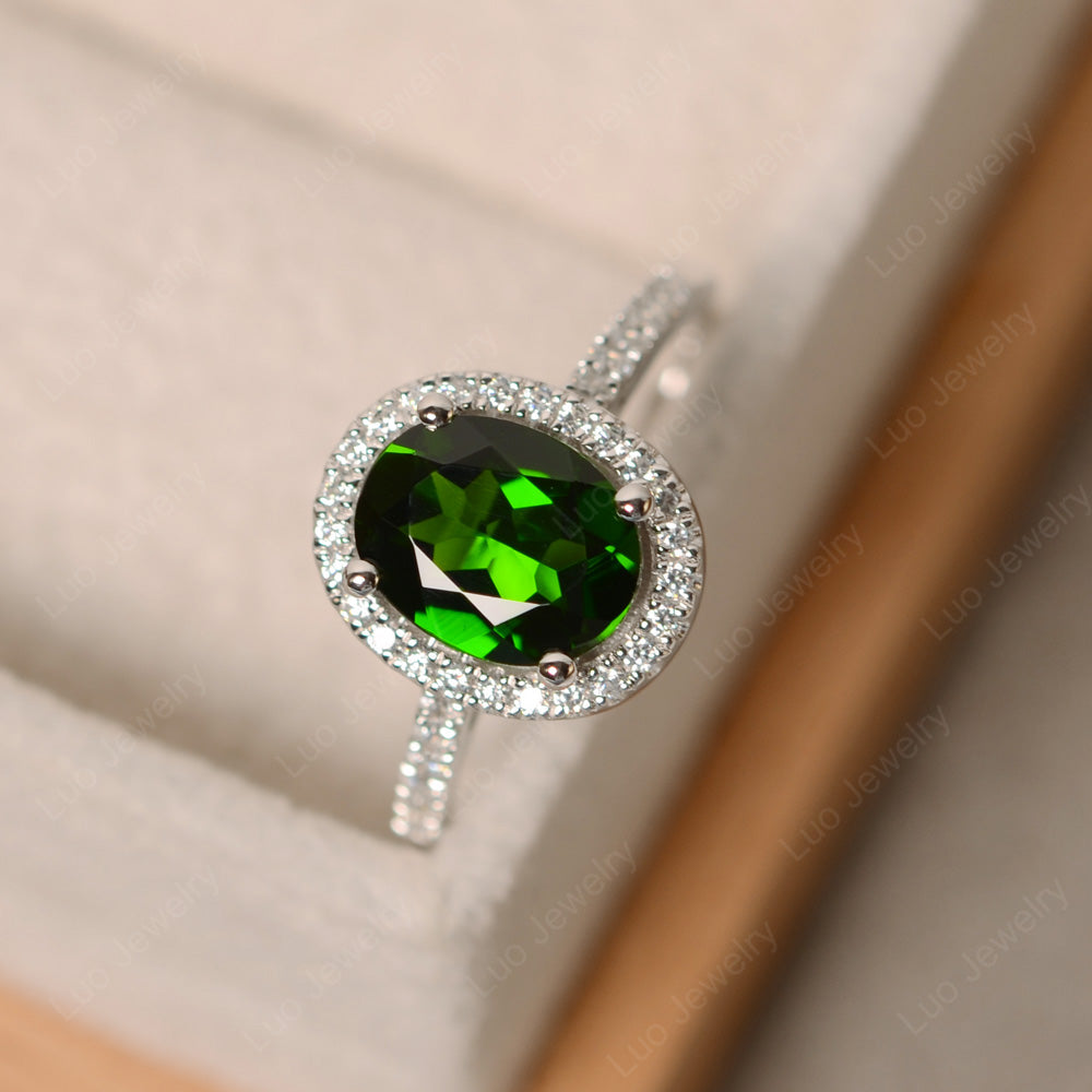 Diopside Halo Engagement Ring For Women - LUO Jewelry