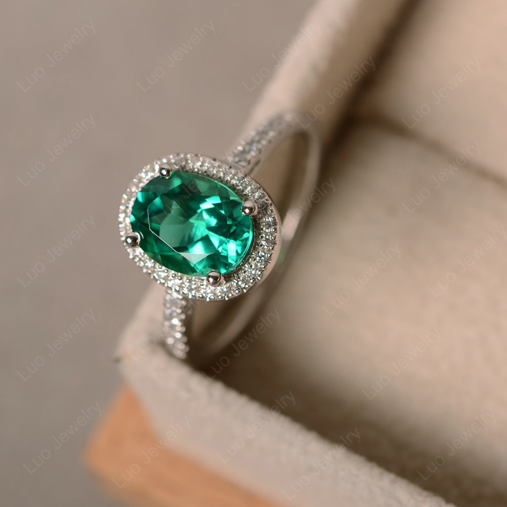 Lab Emerald Halo Engagement Ring For Women - LUO Jewelry