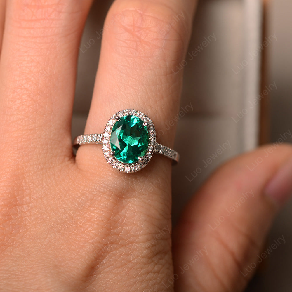 Lab Emerald Halo Engagement Ring For Women - LUO Jewelry