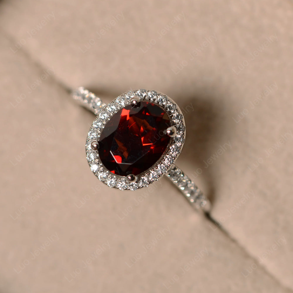 Garnet Halo Engagement Ring For Women - LUO Jewelry