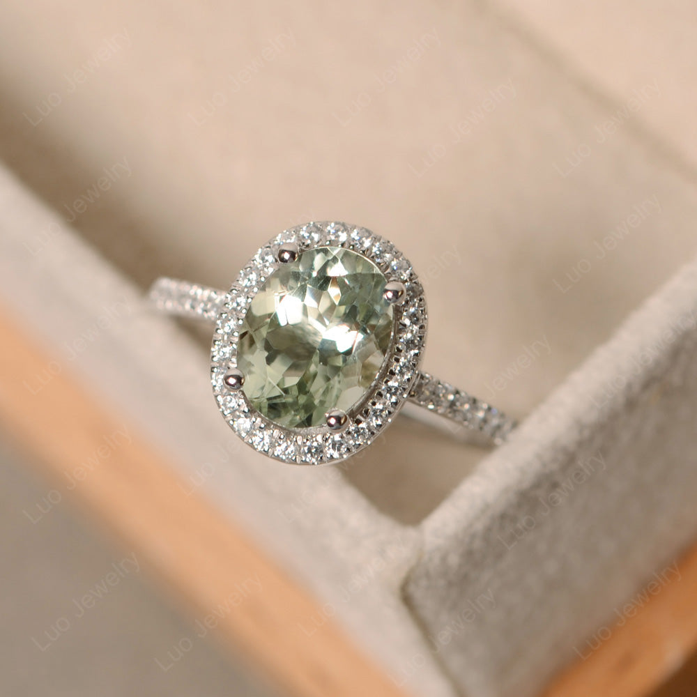 Green Amethyst Halo Engagement Ring For Women - LUO Jewelry