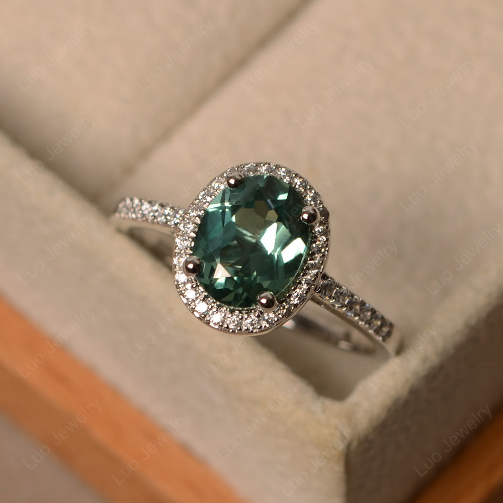 Green Sapphire Halo Engagement Ring For Women - LUO Jewelry