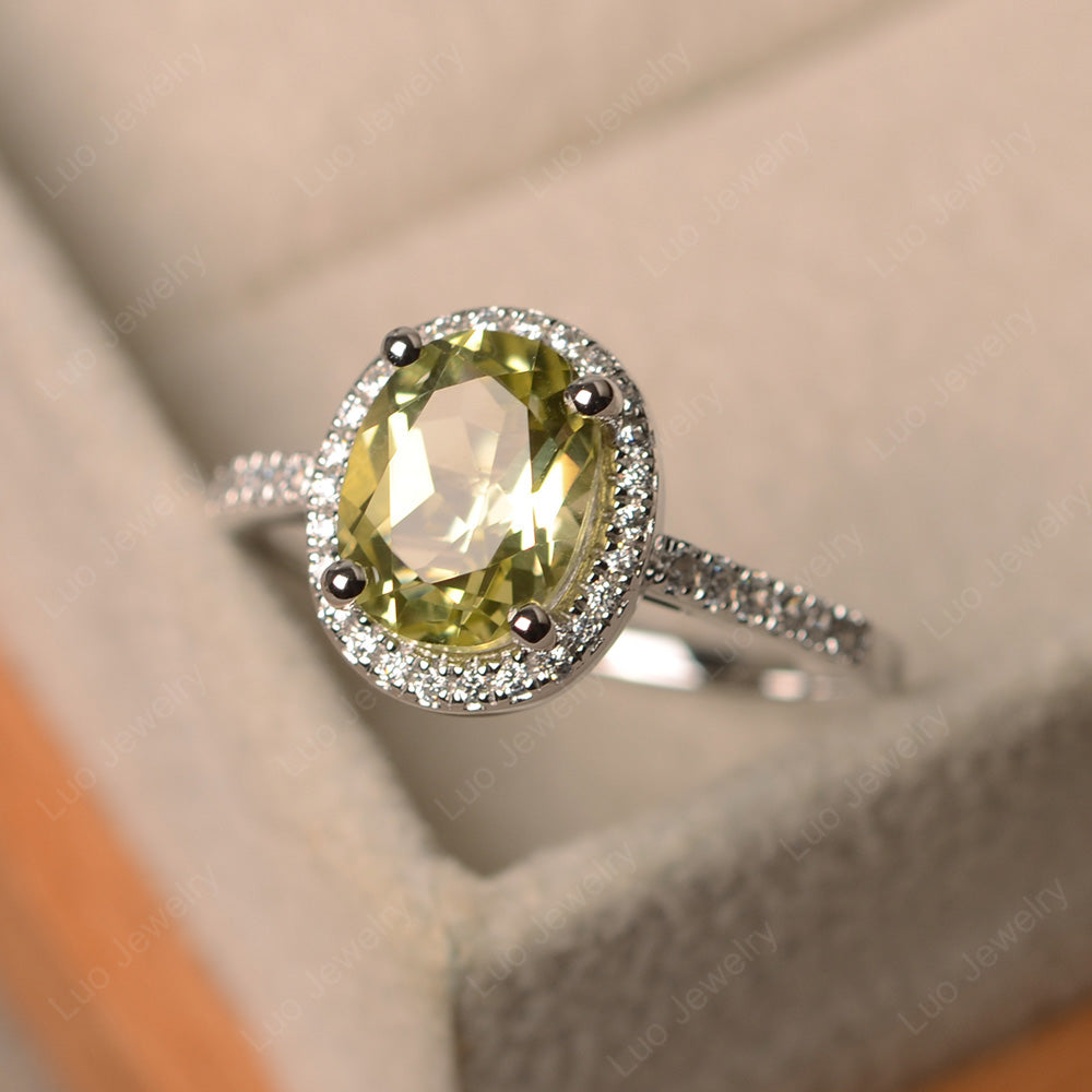 Lemon Quartz Halo Engagement Ring For Women - LUO Jewelry
