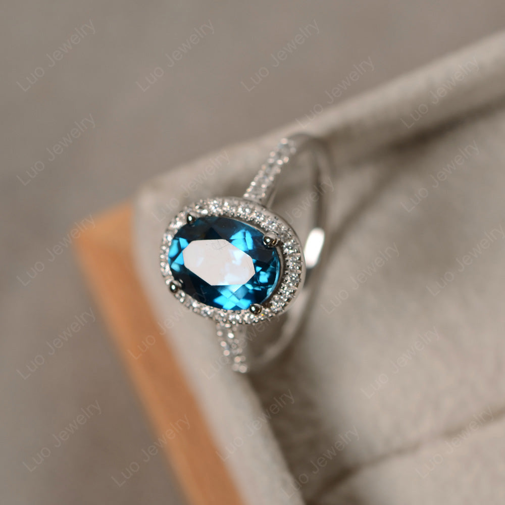 London Blue Topaz Halo Engagement Ring For Women - LUO Jewelry
