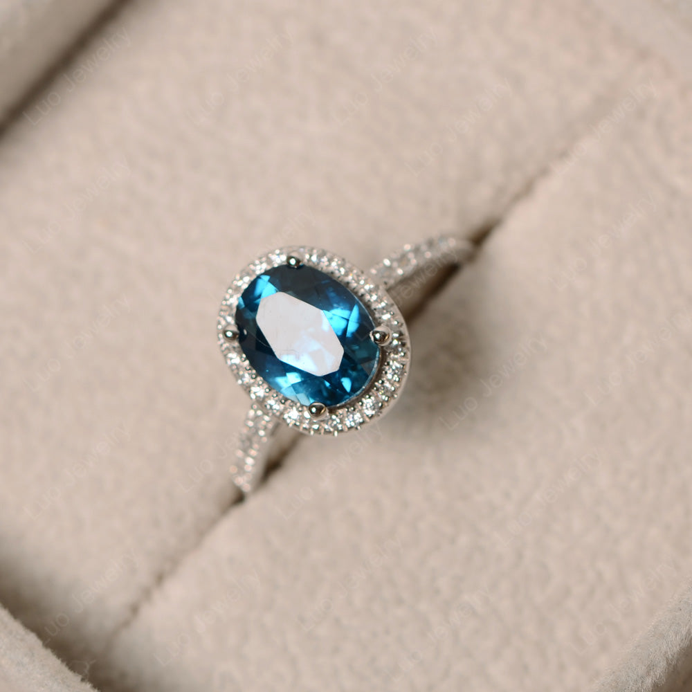 London Blue Topaz Halo Engagement Ring For Women - LUO Jewelry