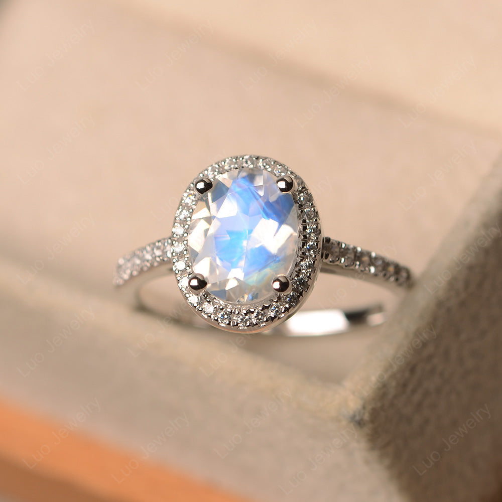 Moonstone Halo Engagement Ring For Women - LUO Jewelry
