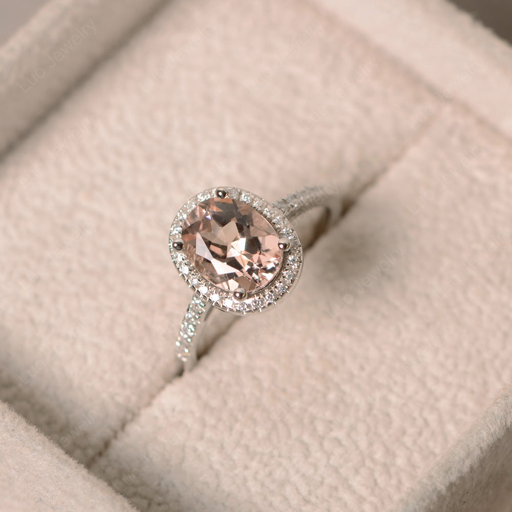 Morganite Halo Engagement Ring For Women - LUO Jewelry