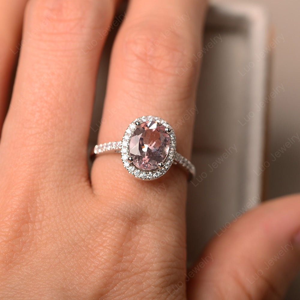 Morganite Halo Engagement Ring For Women - LUO Jewelry