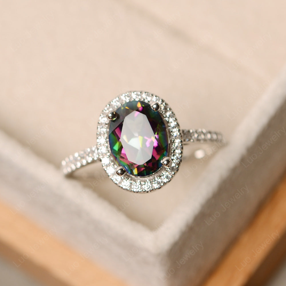 Mystic Topaz Halo Engagement Ring For Women - LUO Jewelry