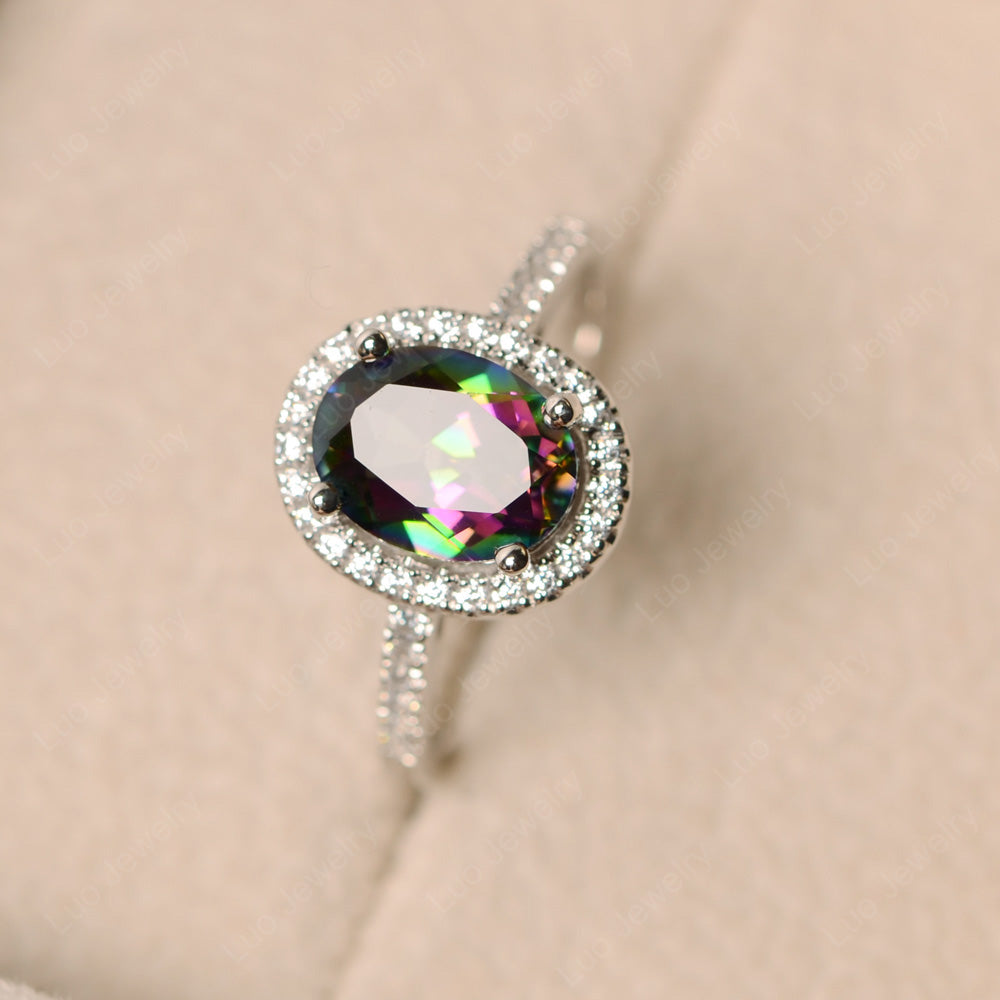 Mystic Topaz Halo Engagement Ring For Women - LUO Jewelry