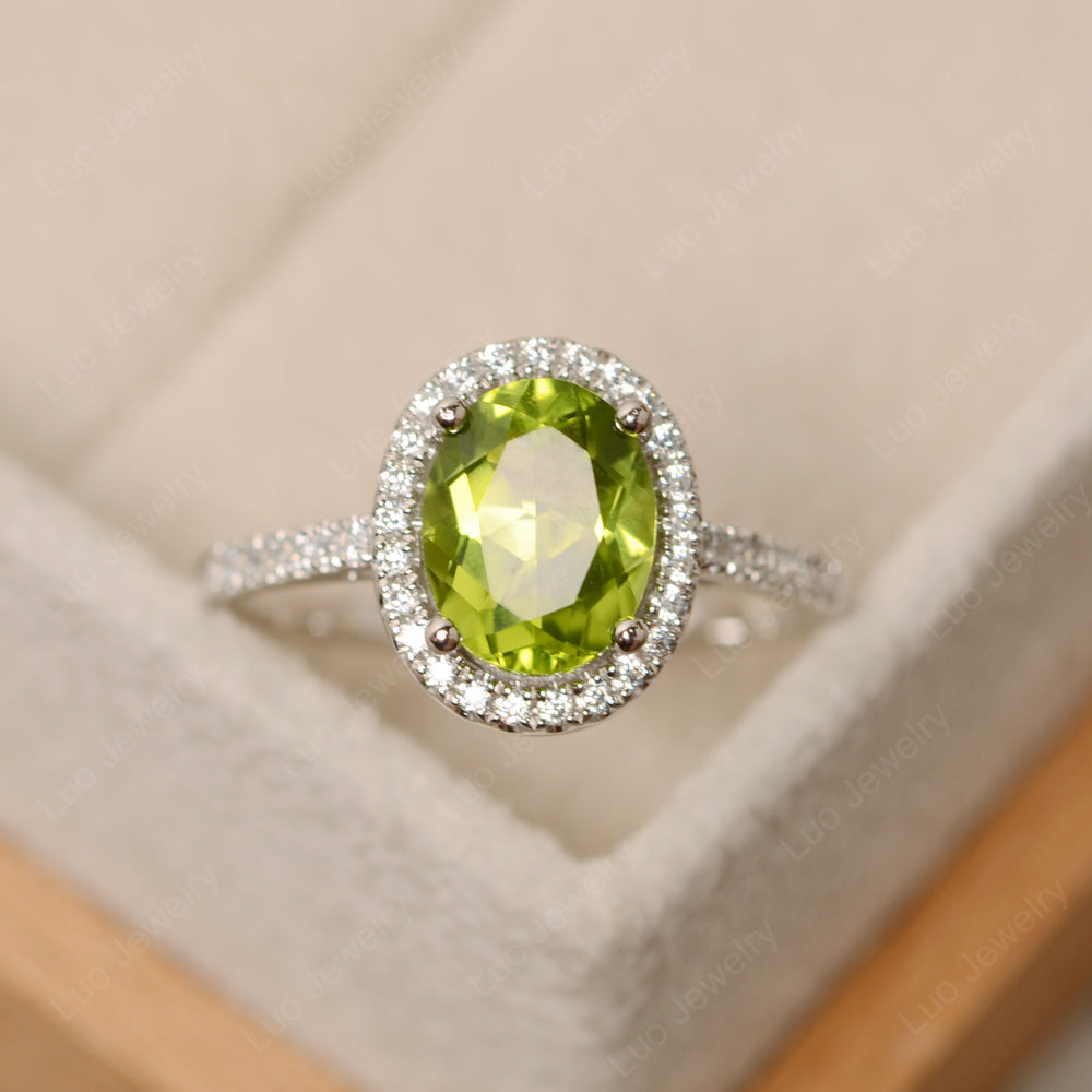 Peridot Halo Engagement Ring For Women - LUO Jewelry