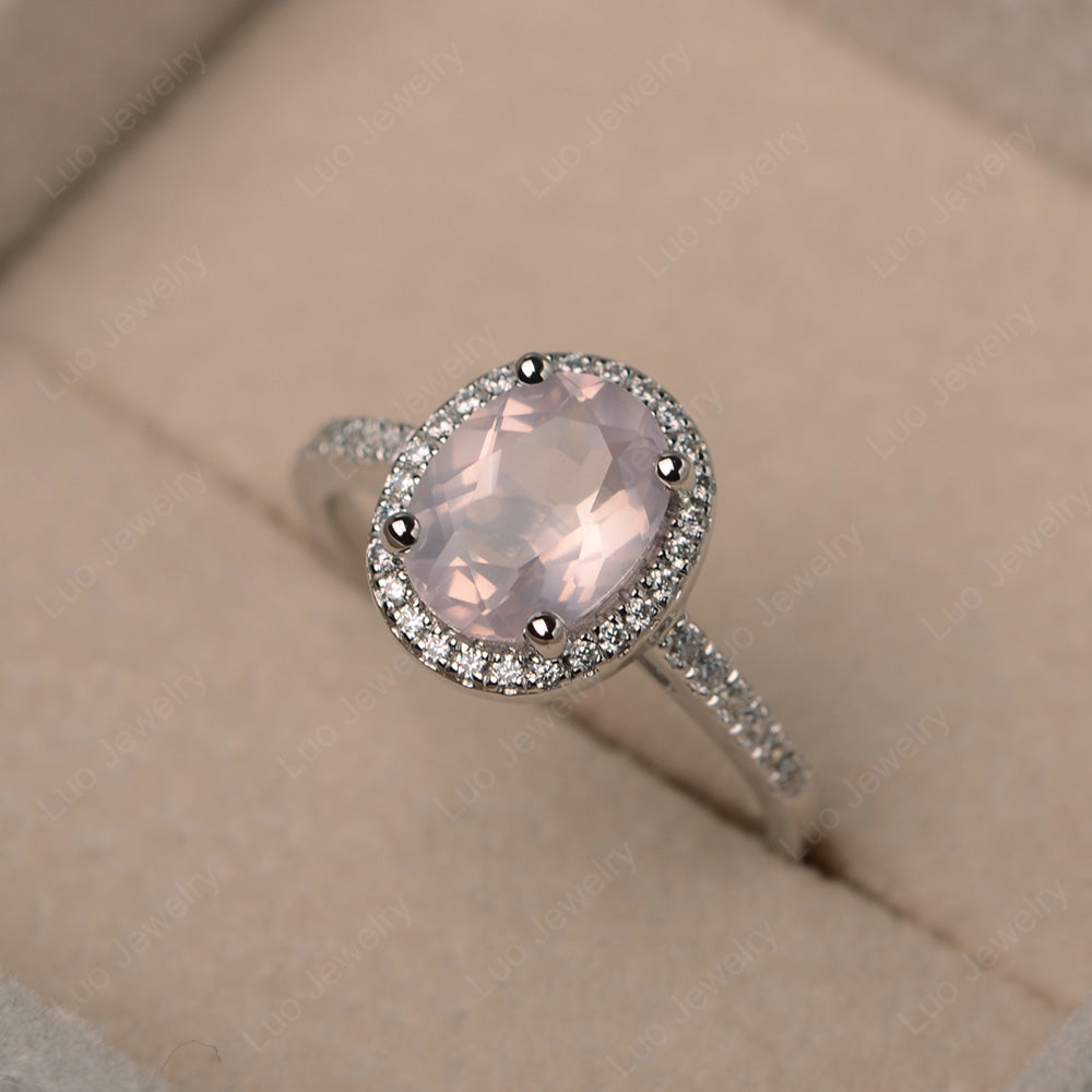 Rose Quartz Halo Engagement Ring For Women - LUO Jewelry