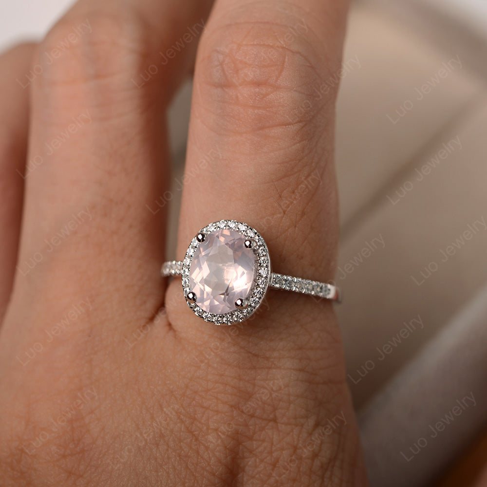 Rose Quartz Halo Engagement Ring For Women - LUO Jewelry