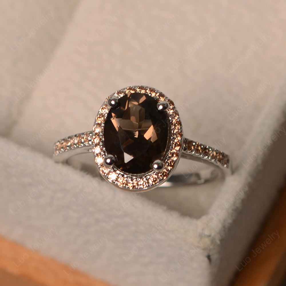 Smoky Quartz  Halo Engagement Ring For Women - LUO Jewelry
