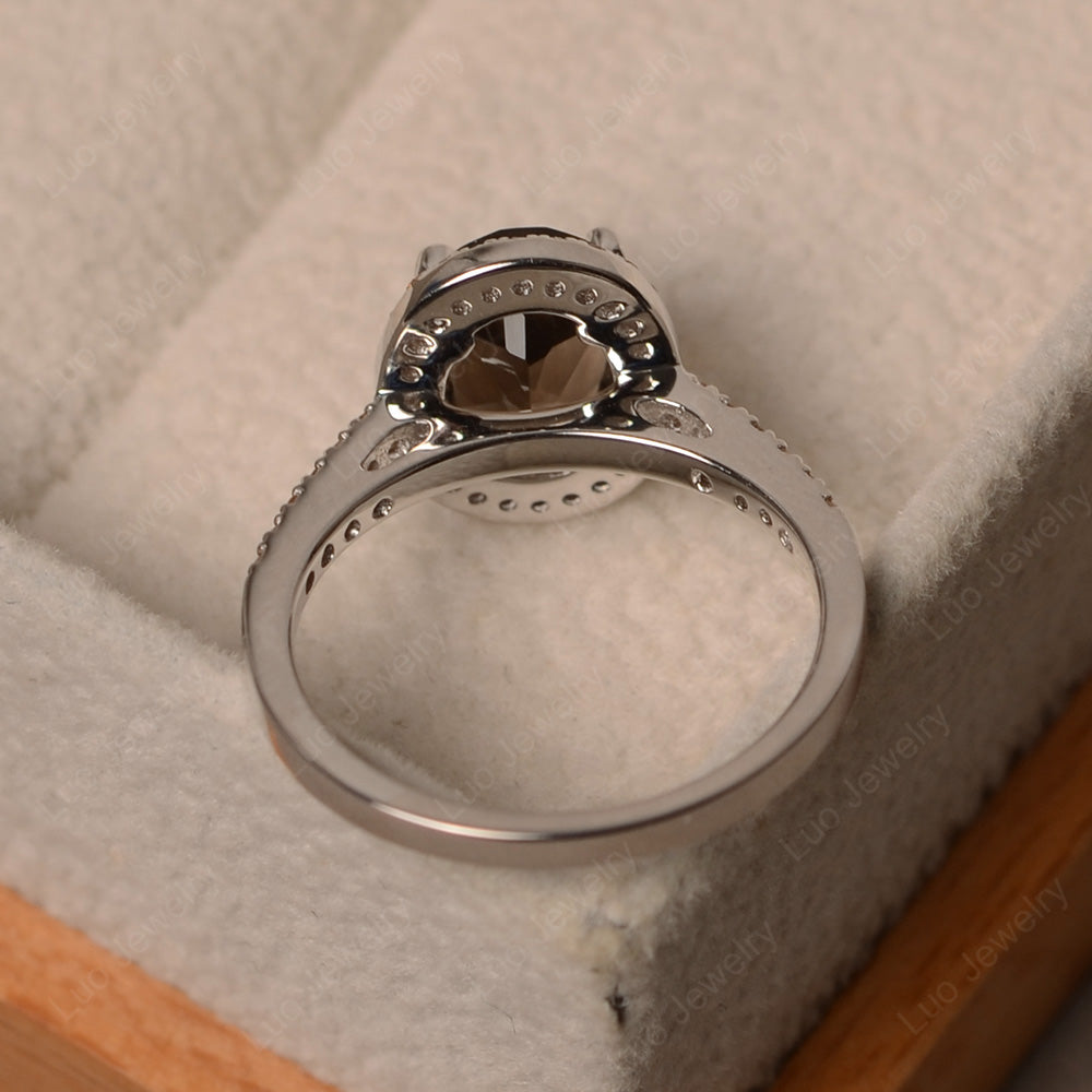 Smoky Quartz  Halo Engagement Ring For Women - LUO Jewelry