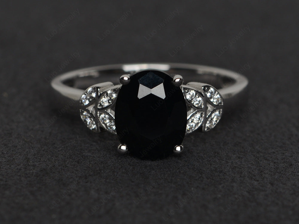 Black Stone Promise Ring For Women White Gold - LUO Jewelry