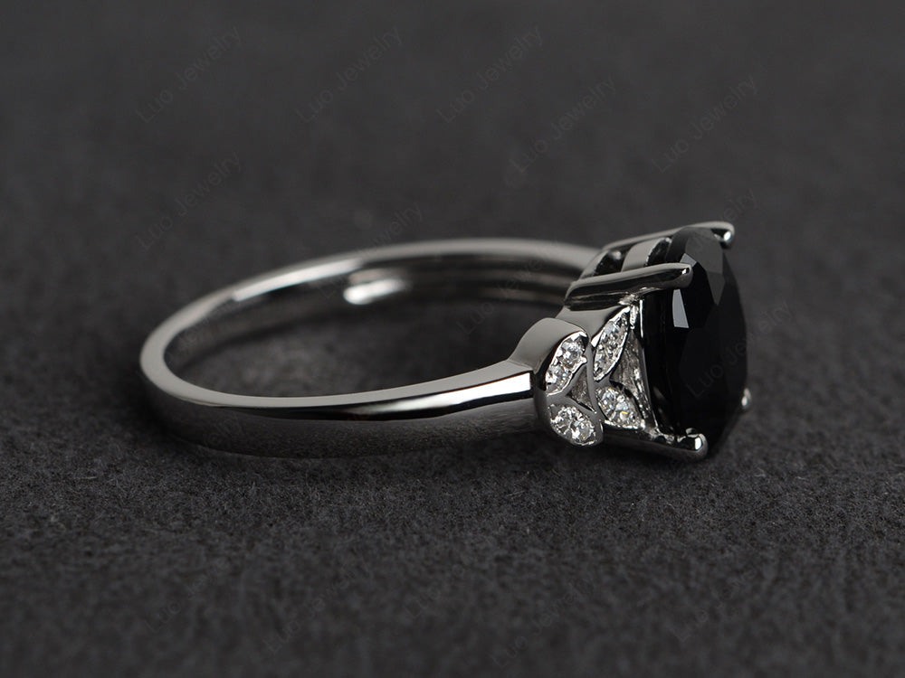 Black Stone Promise Ring For Women White Gold - LUO Jewelry