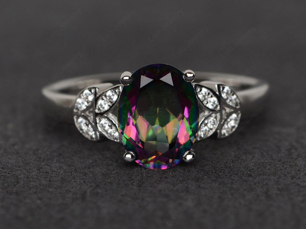 Mystic Topaz Promise Ring For Women White Gold - LUO Jewelry