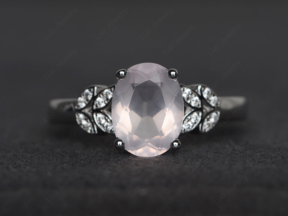 Rose Quartz Promise Ring For Women White Gold - LUO Jewelry