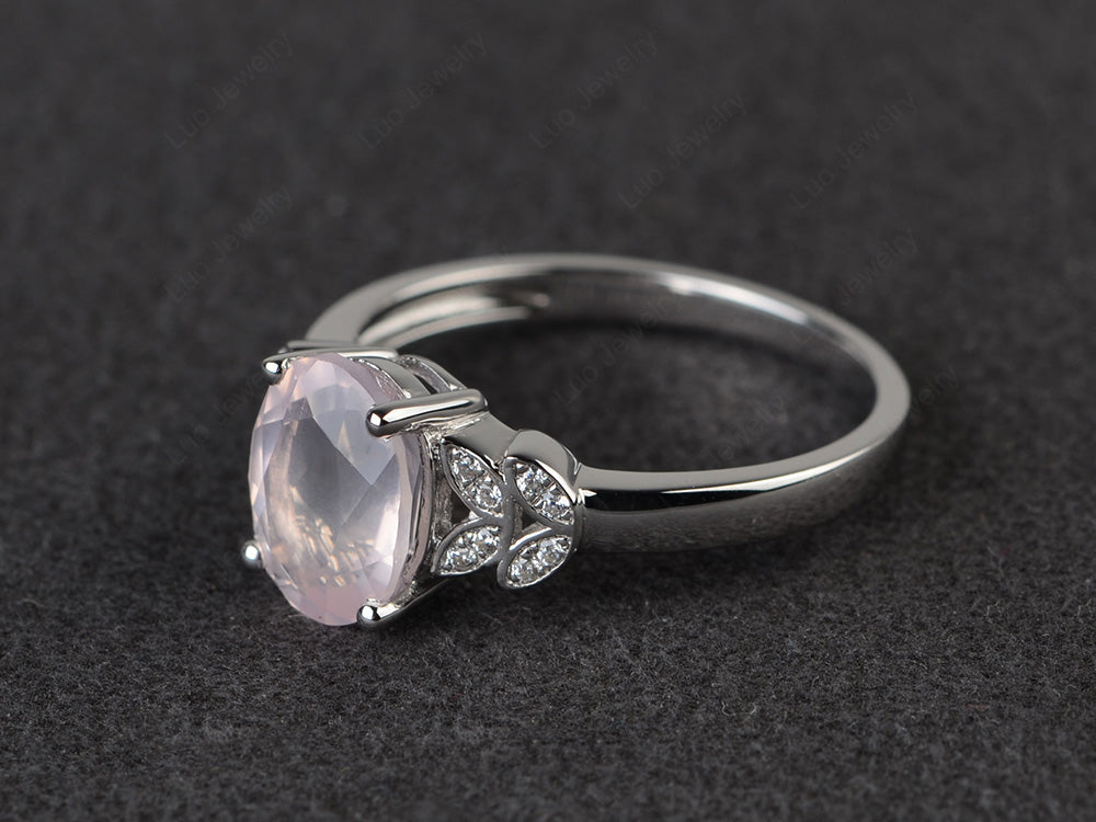Rose Quartz Promise Ring For Women White Gold - LUO Jewelry