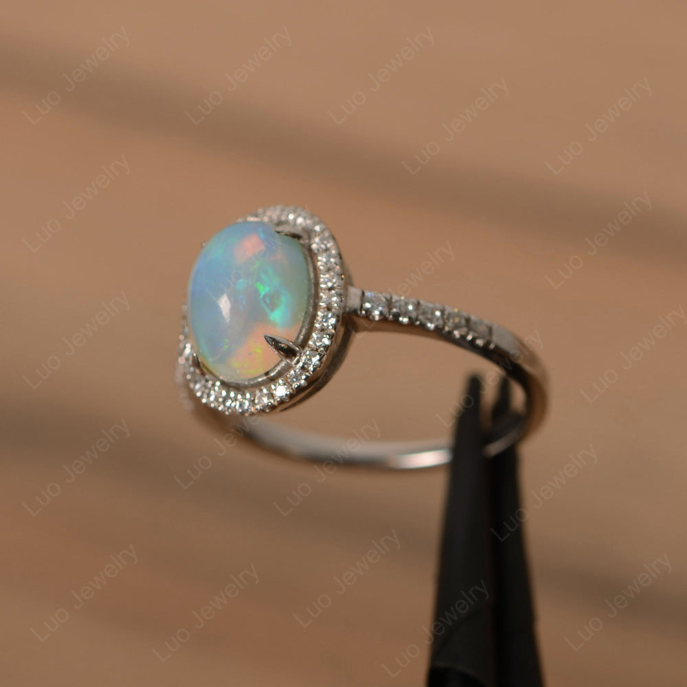 Cabochon Opal Ring Oval Shape Halo Ring - LUO Jewelry