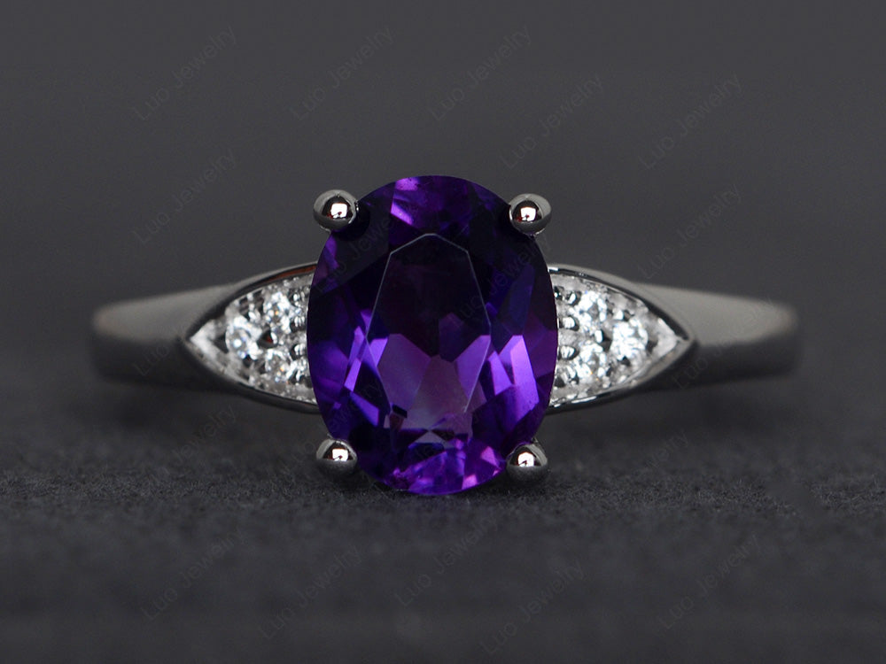 Amethyst Engagement Ring Oval Cut White Gold - LUO Jewelry