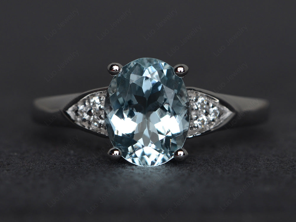 Aquamarine Engagement Ring Oval Cut White Gold - LUO Jewelry
