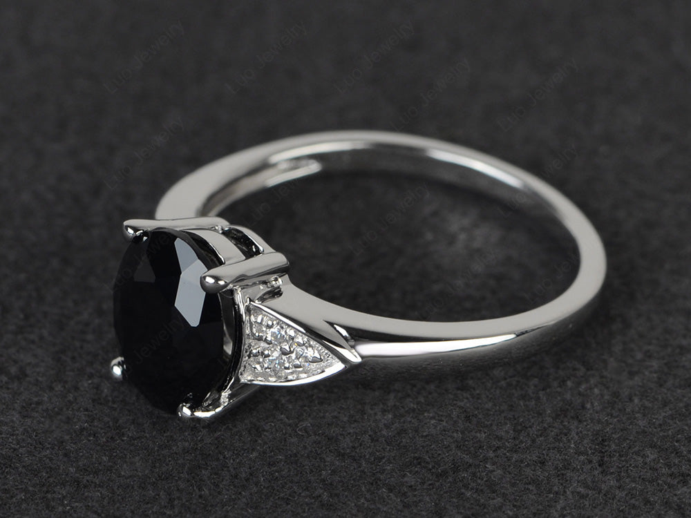 Black Stone Engagement Ring Oval Cut White Gold - LUO Jewelry