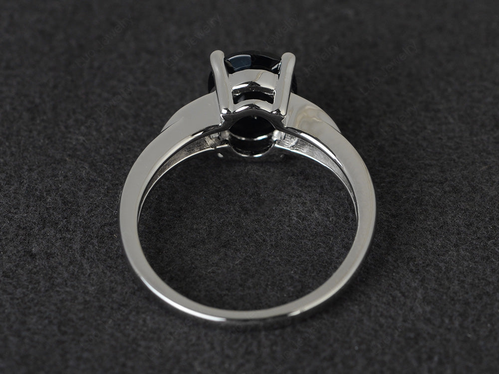 Black Stone Engagement Ring Oval Cut White Gold - LUO Jewelry
