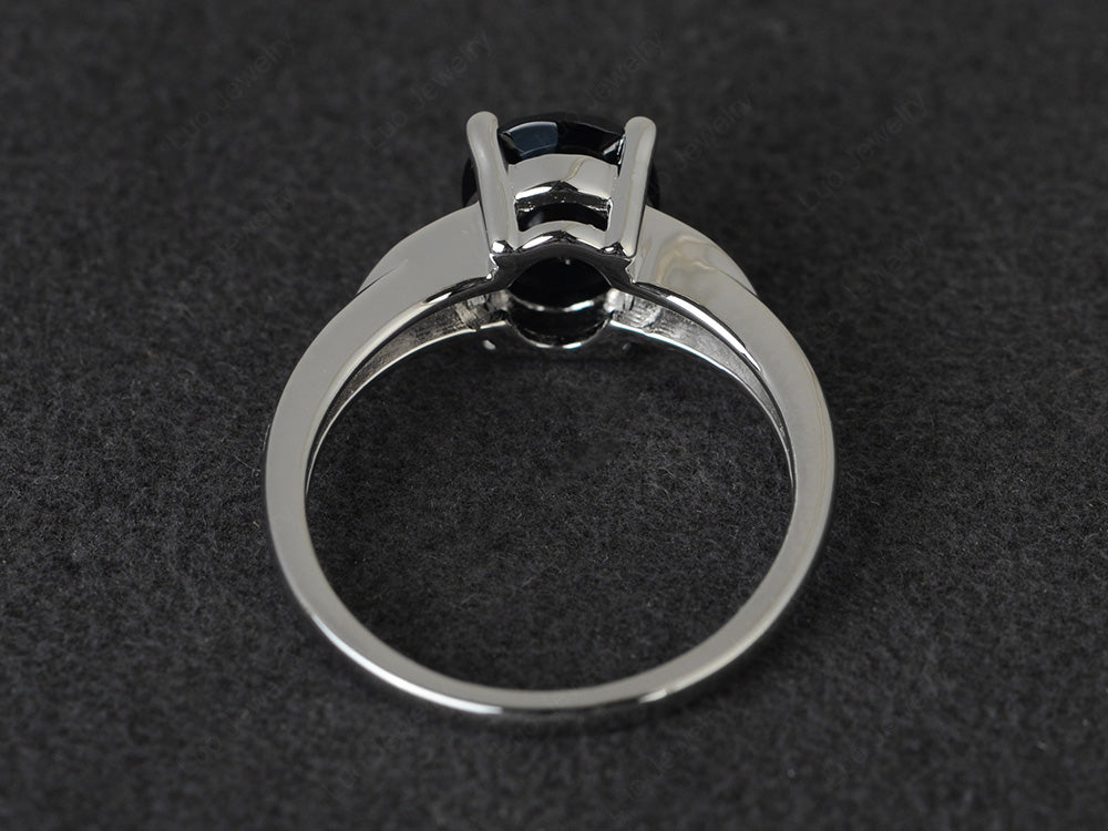 Black Stone Engagement Ring Oval Cut White Gold - LUO Jewelry