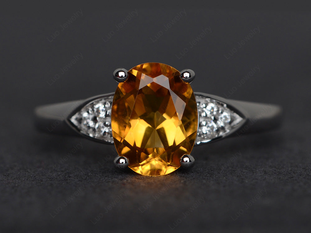 Citrine Engagement Ring Oval Cut White Gold - LUO Jewelry