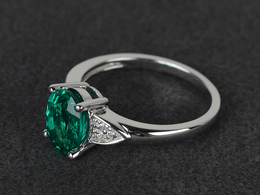 Lab Emerald Engagement Ring Oval Cut White Gold - LUO Jewelry