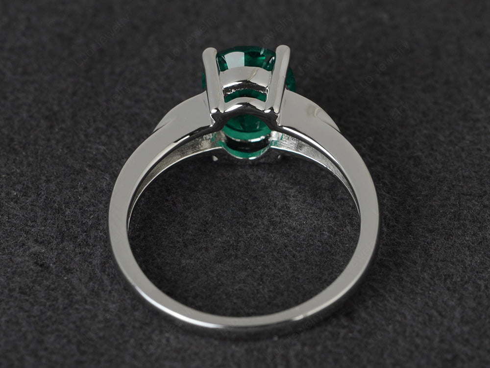 Lab Emerald Engagement Ring Oval Cut White Gold - LUO Jewelry