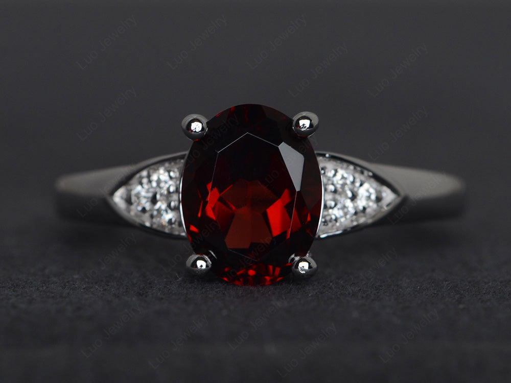 Garnet Engagement Ring Oval Cut White Gold - LUO Jewelry