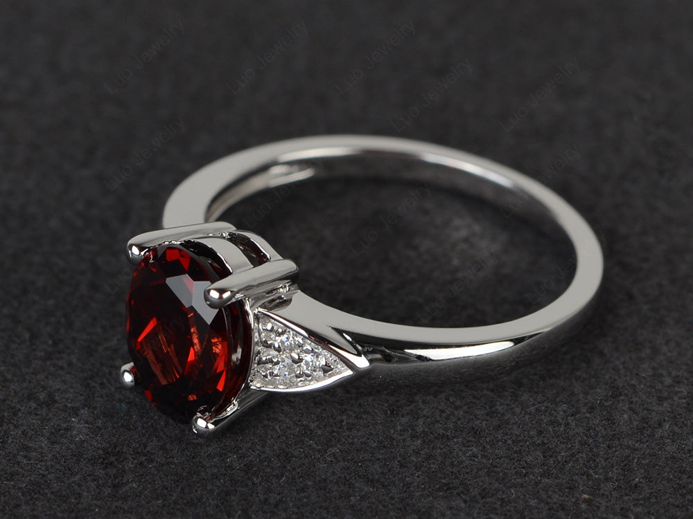 Garnet Engagement Ring Oval Cut White Gold - LUO Jewelry