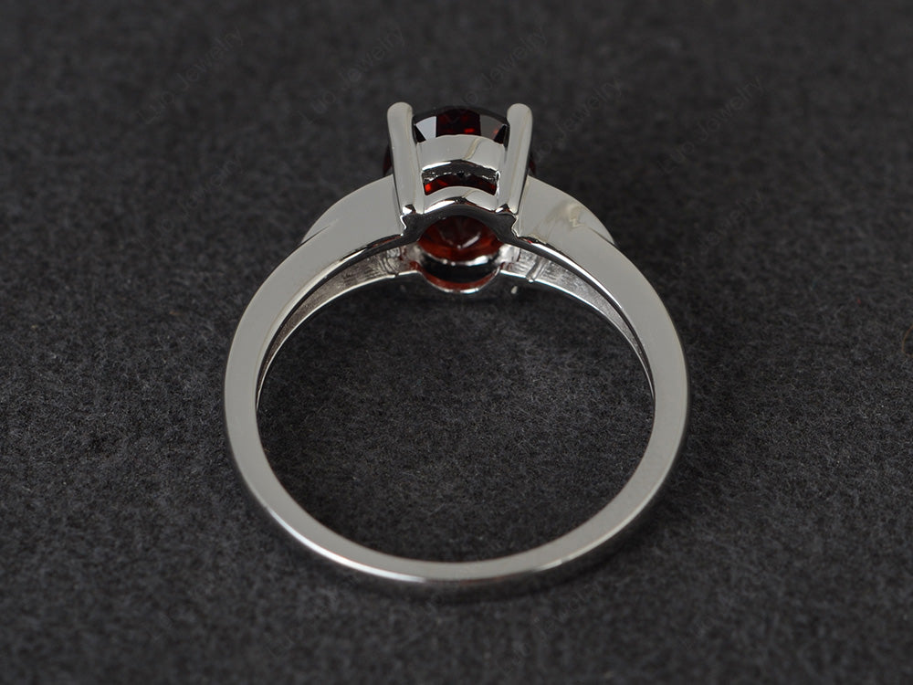 Garnet Engagement Ring Oval Cut White Gold - LUO Jewelry