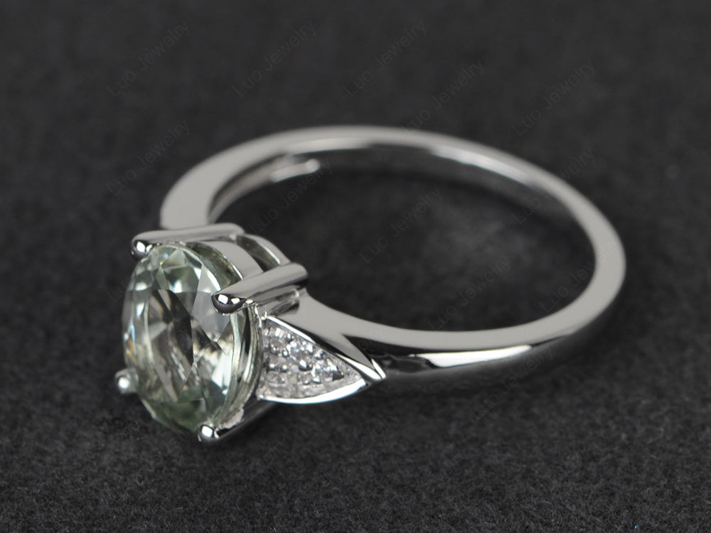 Green Amethyst Engagement Ring Oval Cut White Gold - LUO Jewelry