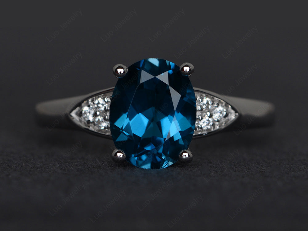 London Blue Topaz Engagement Ring Oval Cut White Gold - LUO Jewelry