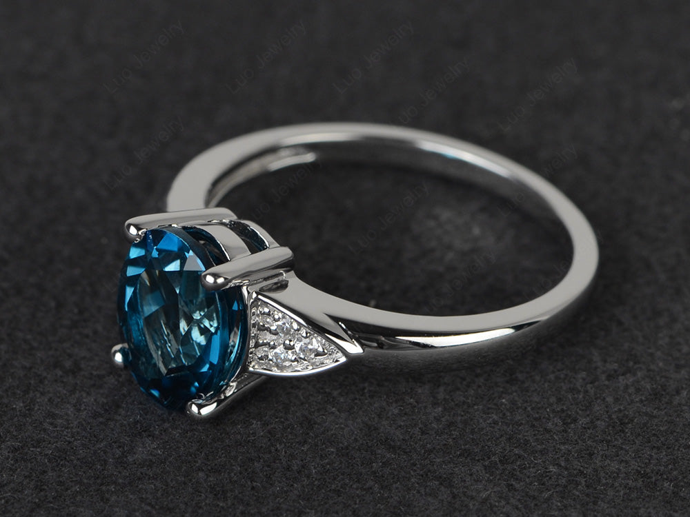 London Blue Topaz Engagement Ring Oval Cut White Gold - LUO Jewelry