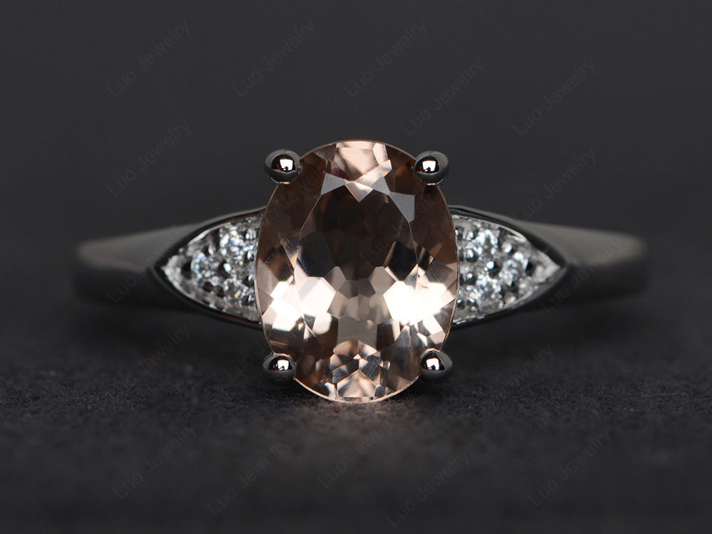 Morganite Engagement Ring Oval Cut White Gold - LUO Jewelry