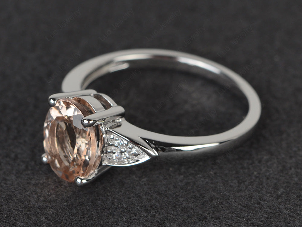Morganite Engagement Ring Oval Cut White Gold - LUO Jewelry